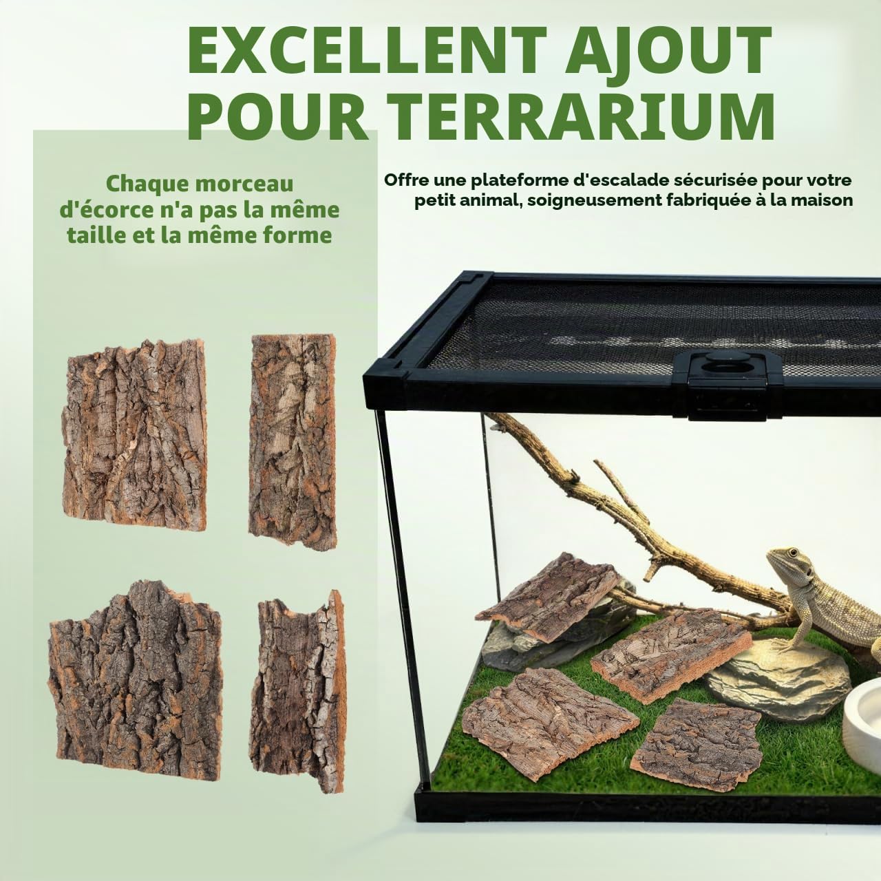 DOITOOL Lot de 4 Toiles de Fond en écorce de liège Naturel pour Reptiles, Escalade, Terrarium, Perche en Liège Naturel Accessoires décoratifs pour Oiseaux Tortue Lézard (Couleur Bois)
