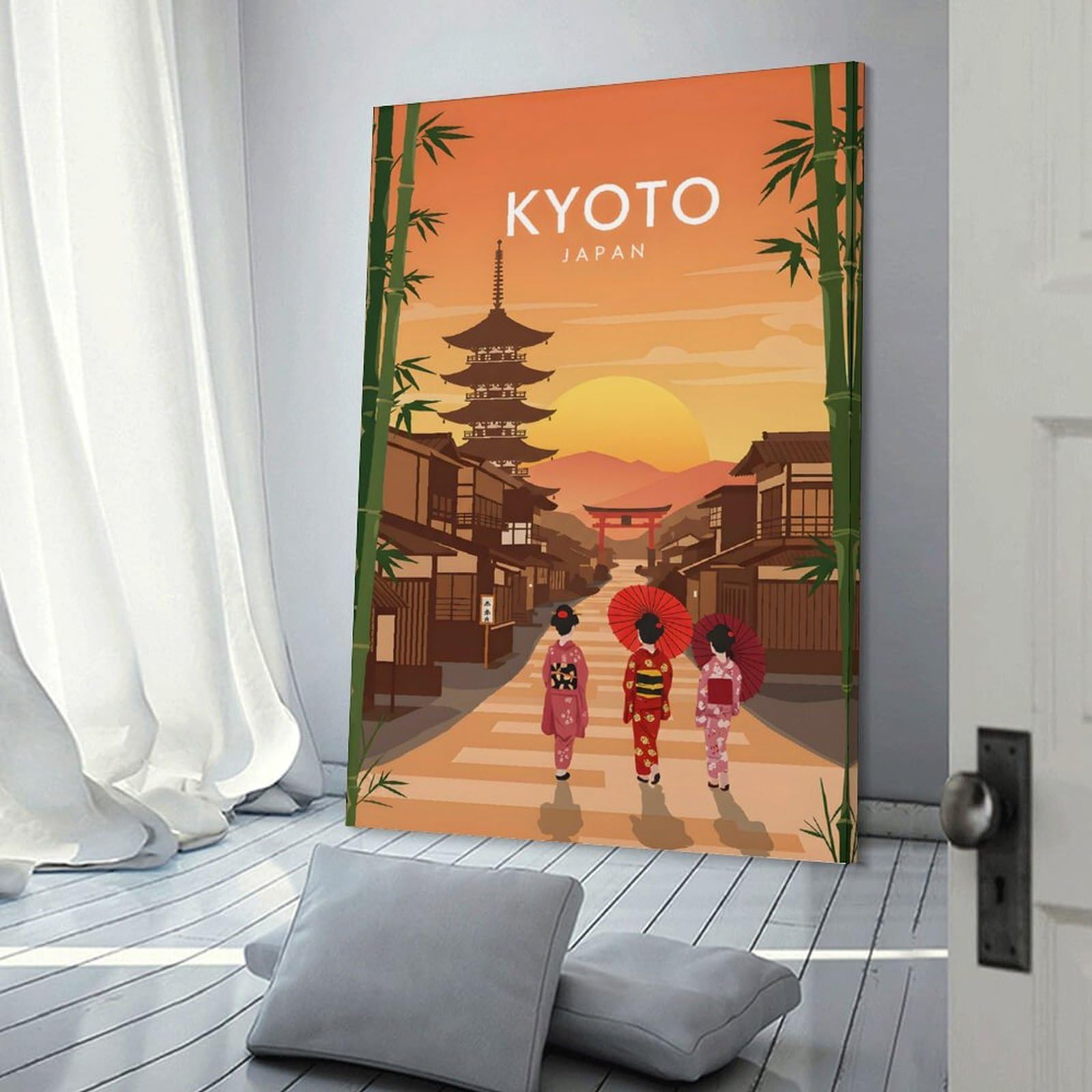 Junmoney Decorative Canvas Print Travel to Kyoto Japan, 24x36inch(60x90cm), for Home Office, Desk Area Or Studio, Home Office Artwork with Decorative Appeal