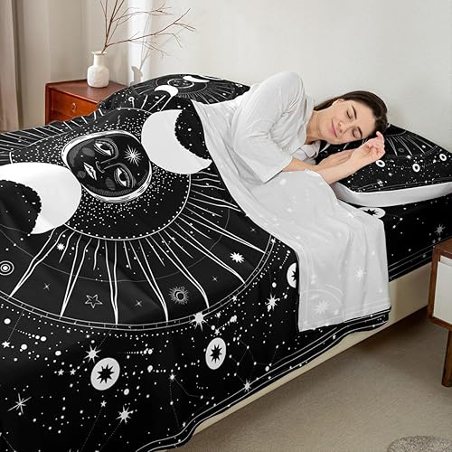 Vista 77 de Erosebridal Juego de sábanas de mariposa azul, tamaño matrimonial, sábanas de hongos y polilla de libélula, sábana encimera de fase lunar, sábana