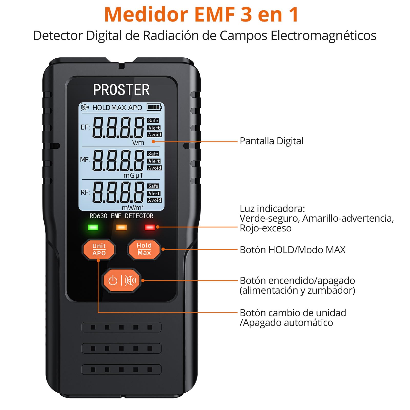 Proster Detector de Radiación de Campo Magnético 3 en 1 Medidor EMF para Torres de Celular 5G Detección de Señales WiFi Inspección EMF en el Hogar y la Oficina Caza de Fantasmas
