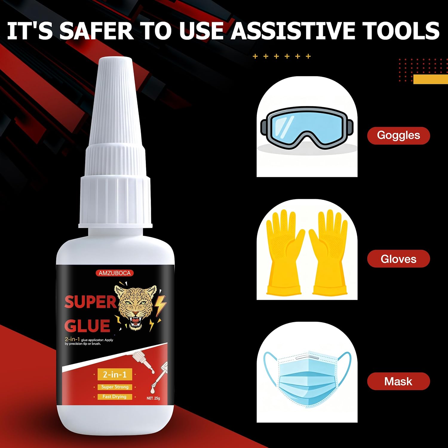 2-in-1 Super Glue with Brush and Nozzle Applicator, Fast-Setting Adhesive