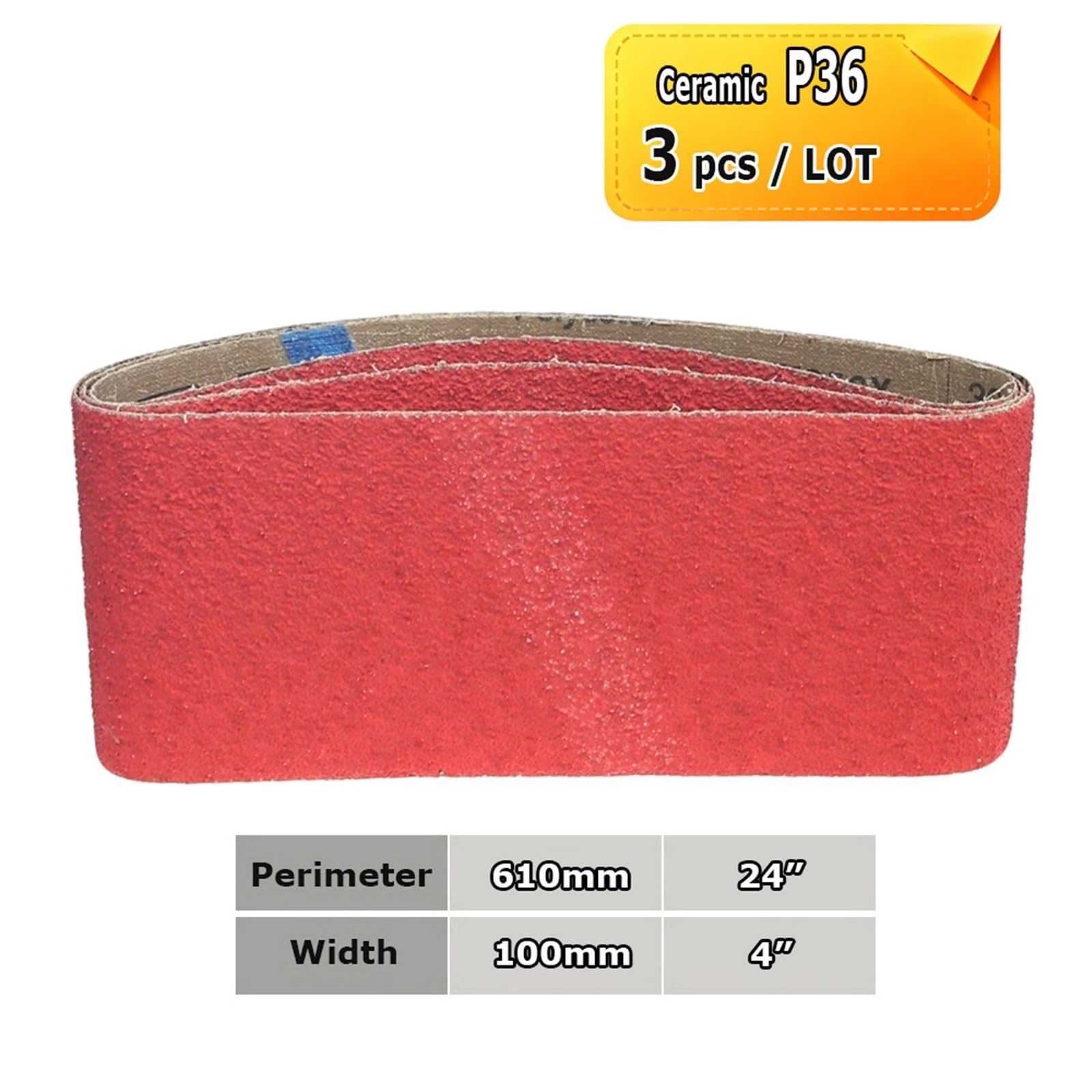 Carta Abrasiva Nastri abrasivi da 610x100 mm Nastri abrasivi in ​​ossido di alluminio ceramico in zirconio 24 "x3,9" for lucidatura di macinazione di legno in acciaio(CE P36 x 3pcs)