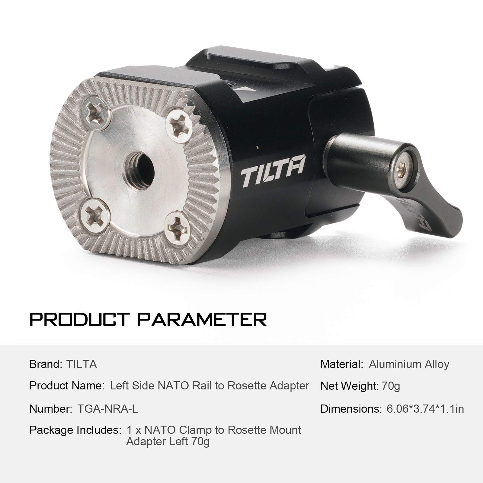 Tilta Adaptador Lateral Izquierdo de Raíl NATO a Roseta Compatible con dji RS4/RS4 Pro/RS3 Pro/RS2/RSC2 Gimbal TGA-NRA-L