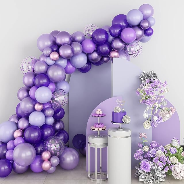 Purple Balloon Arch Kit, Purple Balloon Arch Garland, 127 Pcs Purple Balloon Arch with Purple and Confetti Purple Balloons, Purple Balloon Arch Kit for Birthday Wedding Baby Shower Proposal Party