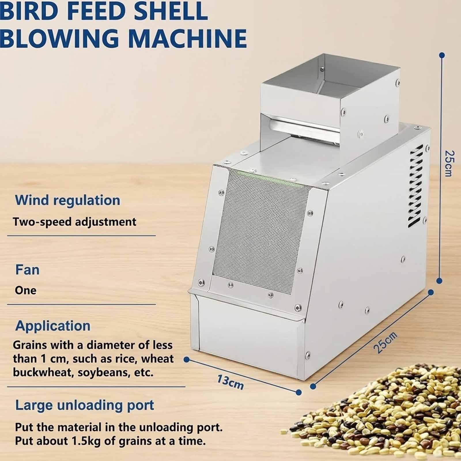 MObyat Elektrischer Getreideblas-schalentrenner, Vogelfutter-blassiebmaschine Mit 2-stufig Einstellbarem Gebläse Und Auslassöffnung, Schnittfester Kantenversiegelung, Für Papageienfutter