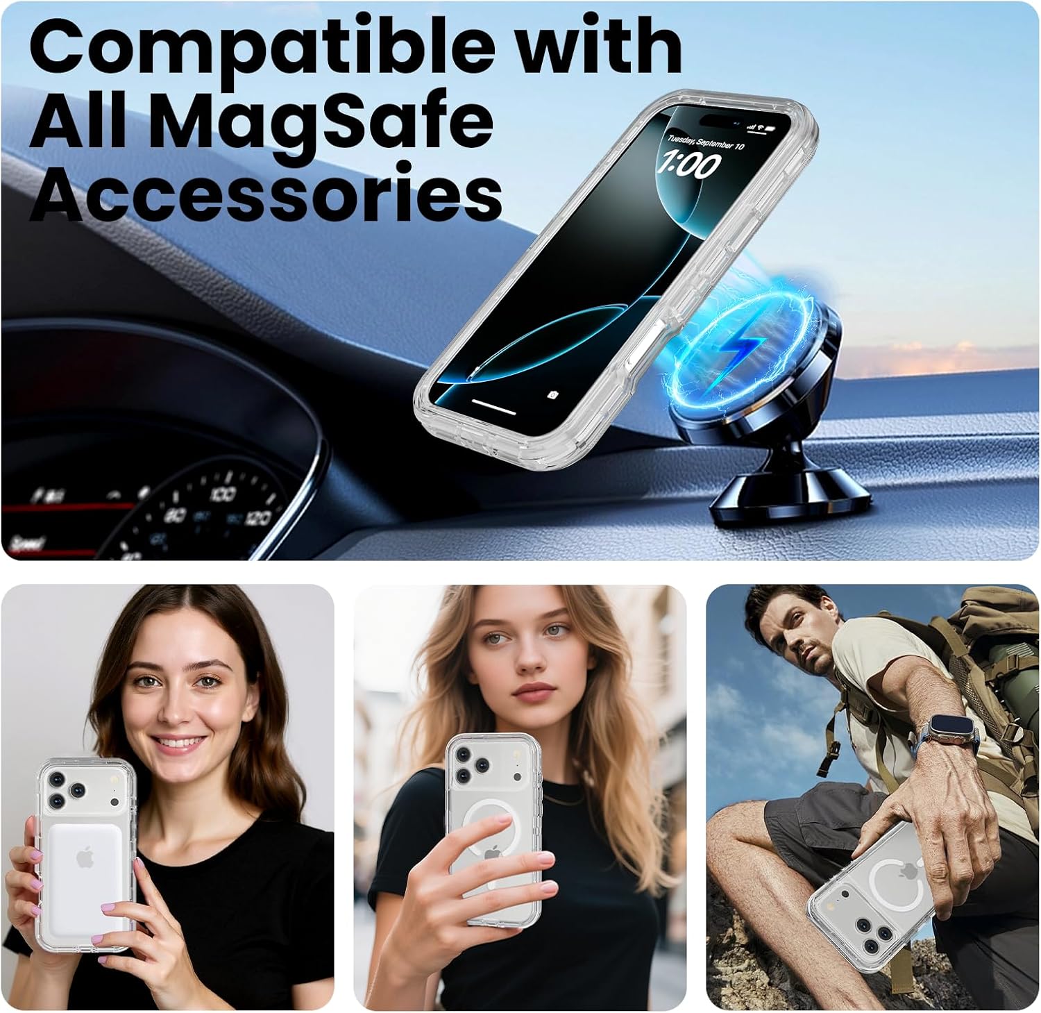 for iPhone 17 Pro Max Case, Compatible with MagSafe, Dual Layer Transparent Magnetic Phone Case, Heavy Duty Anti-Drop Shockproof Protection Phone Cases for iPhone 17 Pro Max, 6.9 inch, Clear - Image 5