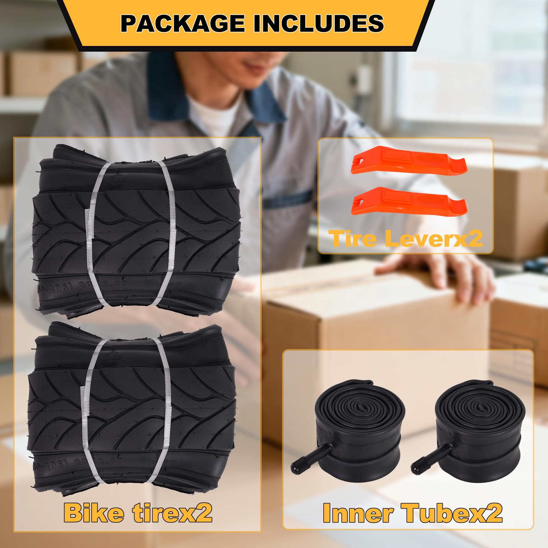20x2.4 Pneus de Vélo Pliables Renforcés et Chambres à Air Valve Schrader