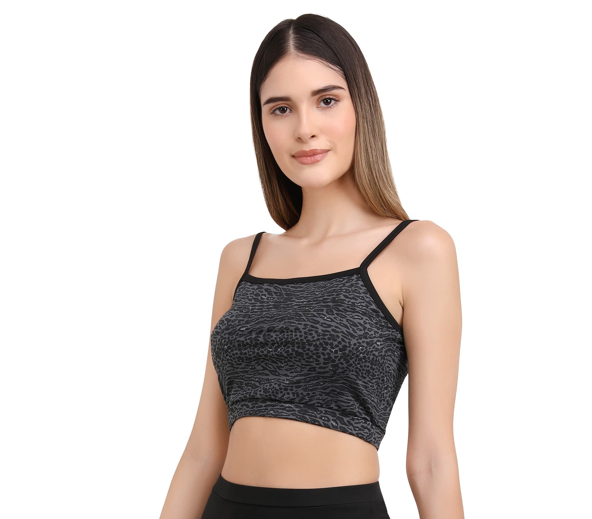 CREVOX Black Leopard Printed Padded Sports Crop Top for Womens (Medium, Nylon) 1