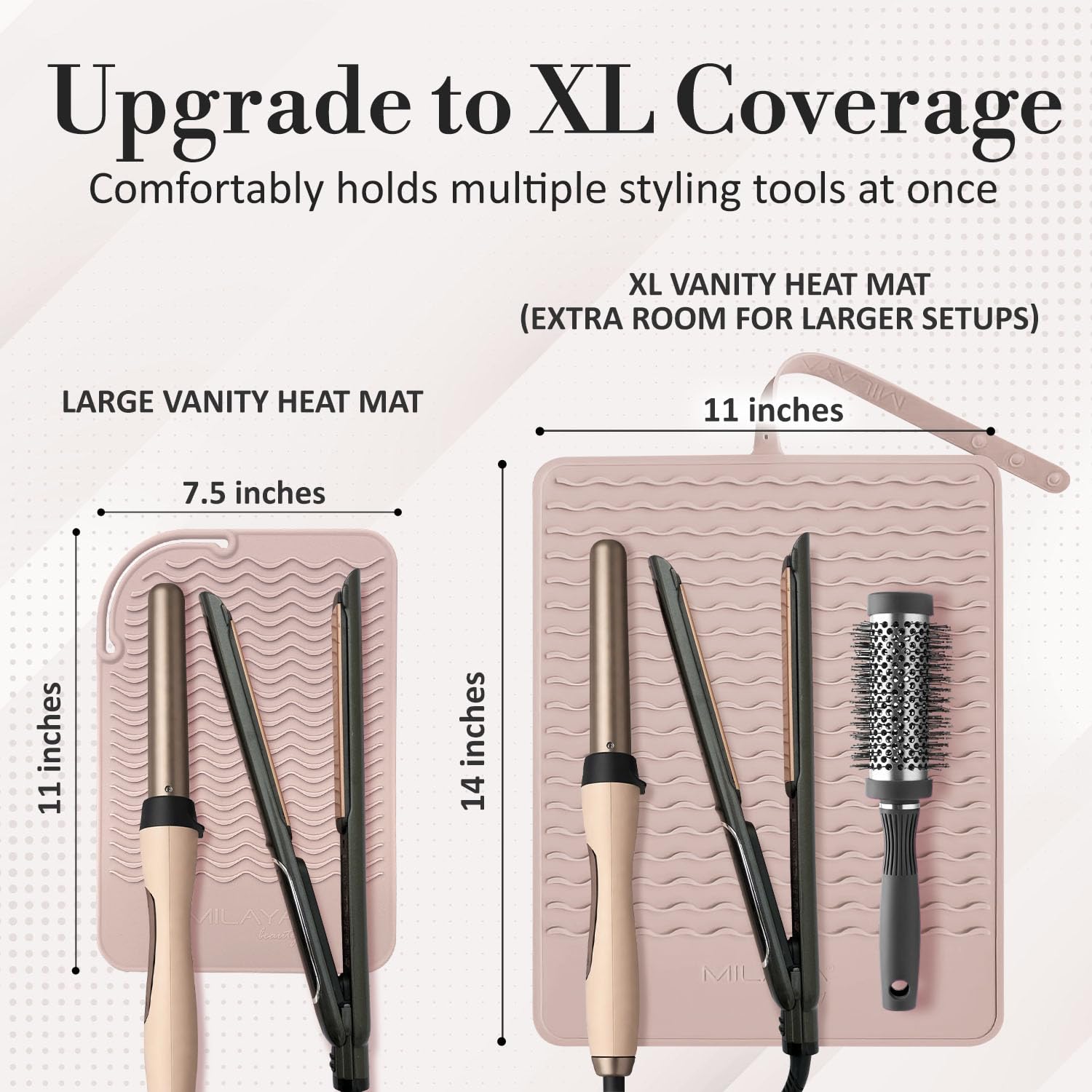 Milaya Beauty XL Hitzebeständige Matte für Haarwerkzeuge mit integriertem Gurt - Oversize Silikon Lockenstab Halter für Schminktisch, Salonstationen, Schminkzubehör für Frauen (35,6 x 27,9 cm