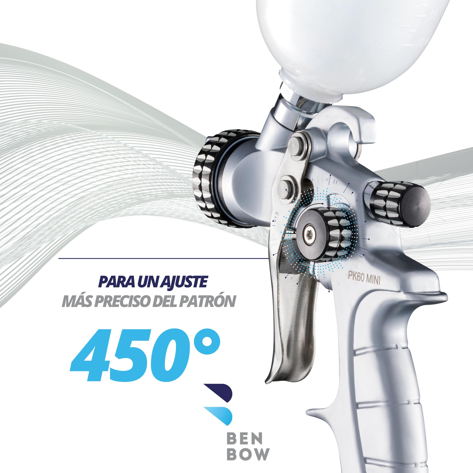 BenBow Pistola de Pintura PK60 HVLP Mini 0,5 mm Boquilla + 100 ml Taza de Pintura – Ideal para la Pintura de automóviles, proyectos de Bricolaje – Pistola de Pintura de Aire comprimido