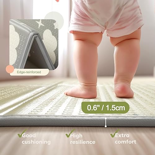Miniatura 2 de Mallify Tapete de juego plegable extragrande, tapete de juego reversible para bebé con refuerzo de bordes, no tóxico e impermeable para el suelo,