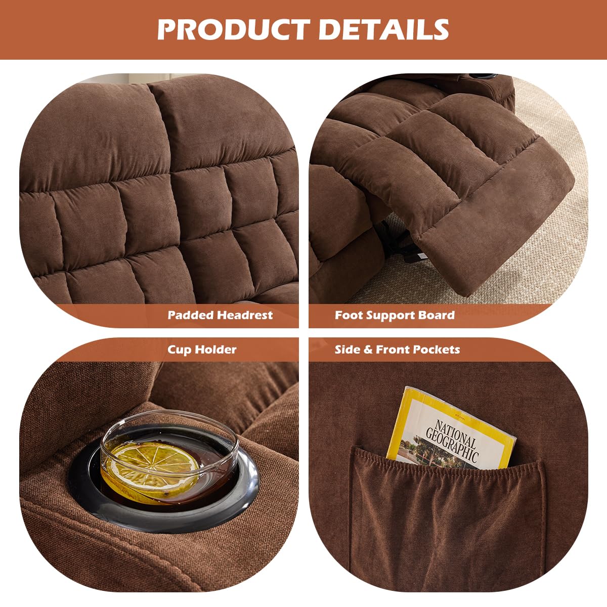 MAHOMICO Recliner Loveseat with Cup Holders for Living Room Love Seat Manual Oversized Recliner with Ergonomic, Side Pocket for Adult view 6