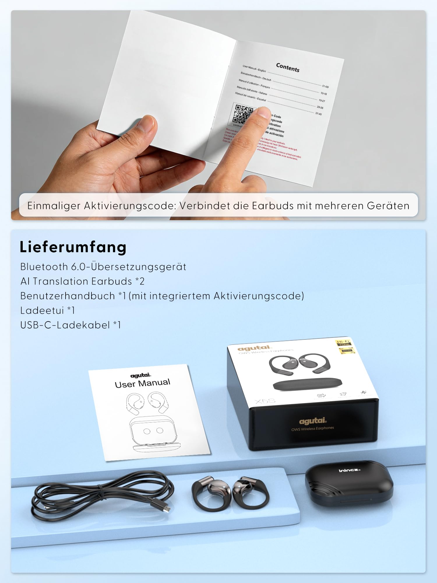 AI Kopfhörer Übersetzer Echtzeit übersetzungskopfhörer: 3-in-1 Sprachübersetzer mit 164 Sprachen - 40H Bluetooth 6.0 Translator Earbuds mit App - 7 Übersetzungsmodi headset für Lernen Reisen Business