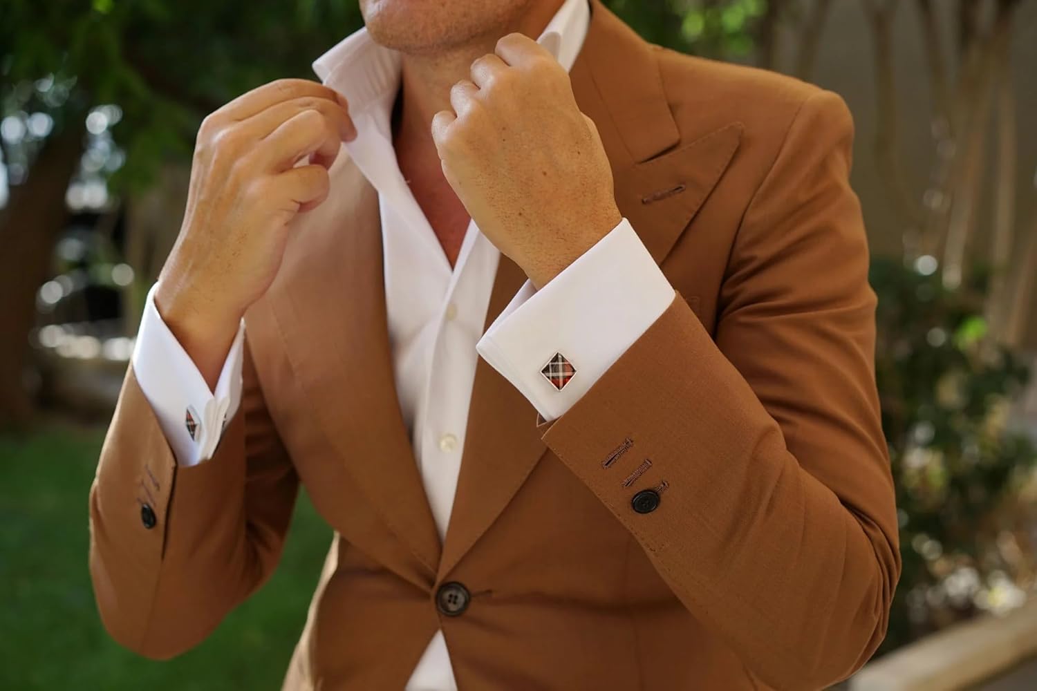 OTAA Red Scottish Plaid Cufflinks Silver Rhodium Plating - Cuff Links Mens - Tuxedo Buttons & Accessories