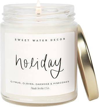 Sweet Water Decor Holiday Candle Gift, Christmas Scent, Cute 9oz Clear Jar