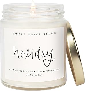 Sweet Water Decor Holiday Candle - Cloves, Pine, and Sandalwood Festive Winter Scented Soy Candles for Home - 9oz Clear Jar, 40 Hour Burn Time, Made in The USA