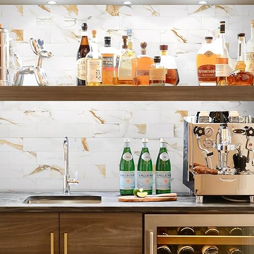 Miniatura 9 de STICKGOO Azulejos de metro de 10 hojas para despegar y pegar, azulejos de pared de PVC autoadhesivos, palo de calacatta en el salpicadero para