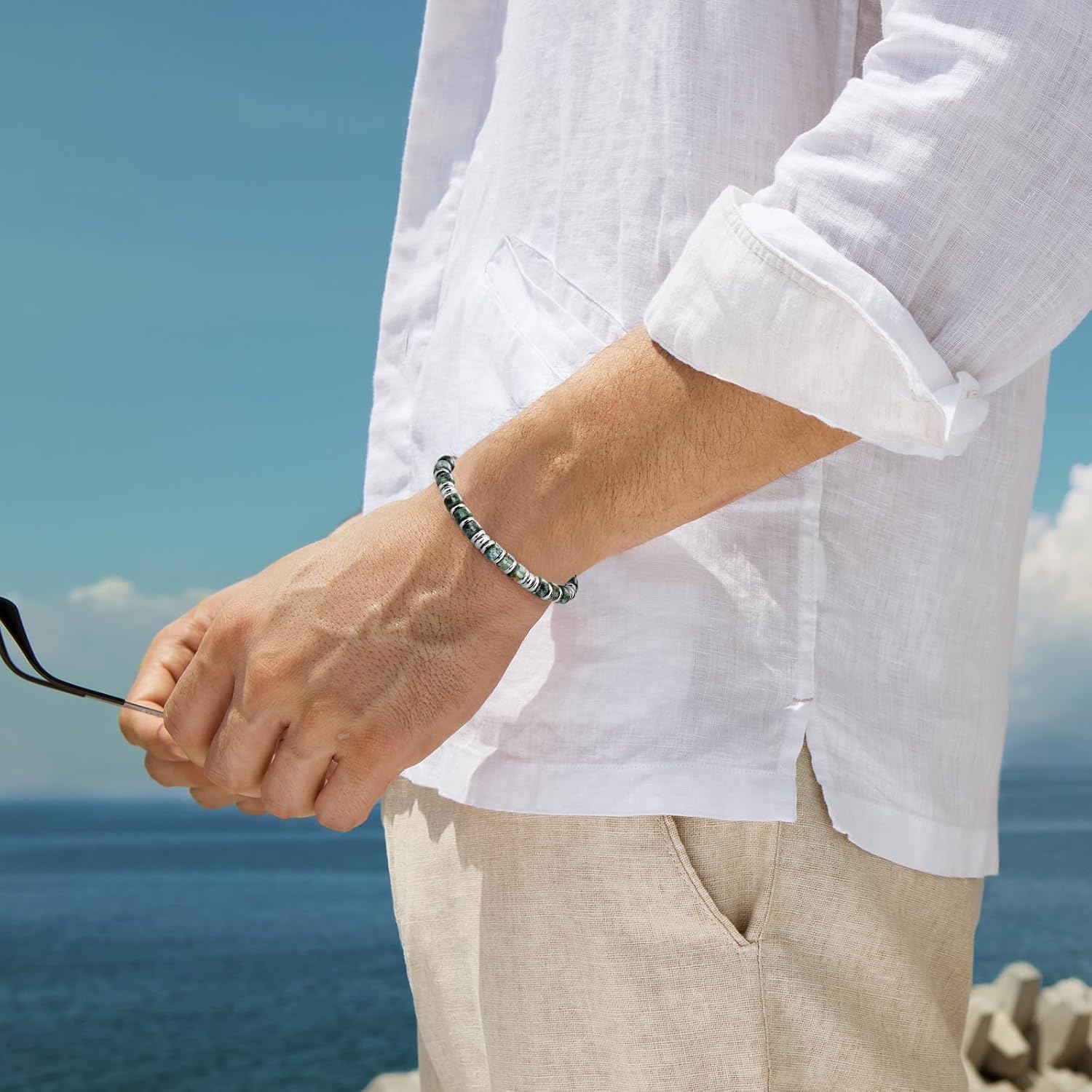 Mens Bracelet, Boho Stainless Steel Bracelets for Men, Beaded Bracelets, Jewelry Gifts for Husband, Father, Friends - Image 2