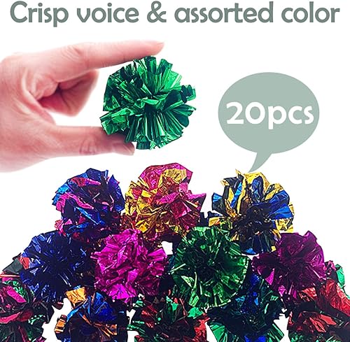 Miniatura 4 de PET SHOW 20 unidades de bolas de juguete para gatos de 2.5 pulgadas Mylar para persecución, juguetes coloridos de persecución de bolas de papel para