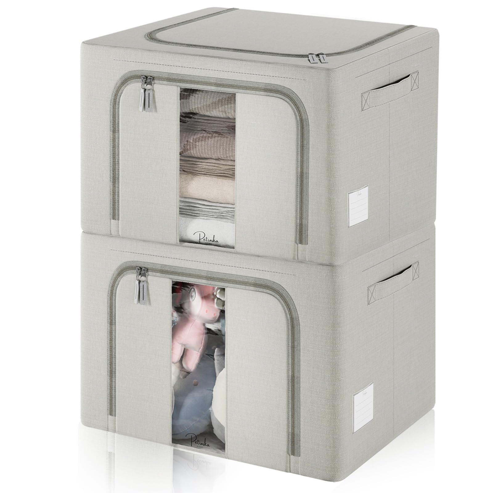 Cajas Almacenaje ropa Gran tamaño. 2 cajas organizadoras armarios 66L perfectas para organizador armario ropa. Base riguida y estructura de metal con estilo Decorativo y Práctico