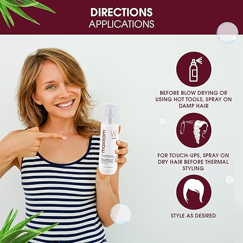 Miniatura 6 de Maxxam Spray de peinado térmico con acondicionador hidratante sin enjuague, protector térmico diario con protector solar para el cabello, 6 onzas