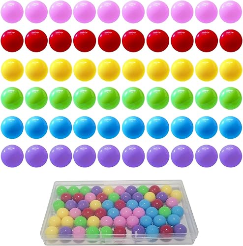 60 bolas de mármol de damas chinas en 6 colores, bolas de repuesto con caja de plástico para carreras de canicas, juego de canicas