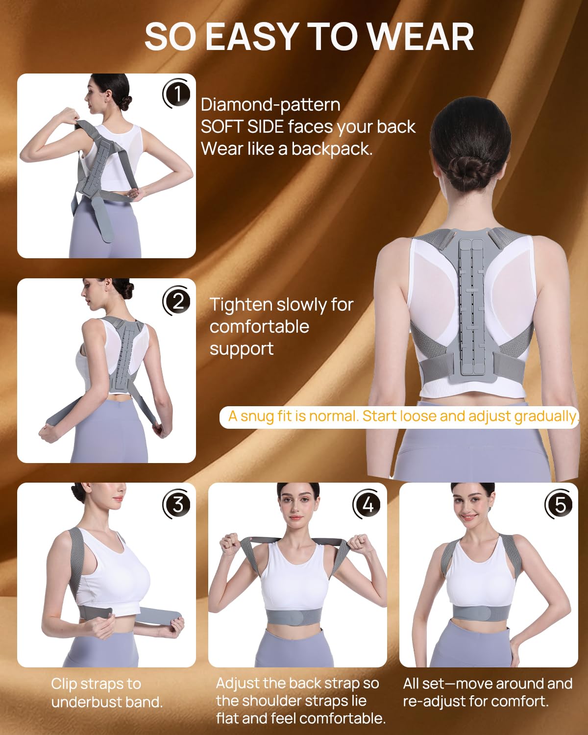 OFIR Upper Back Posture Corrector for Women, After-Work Sofa Reading Support, Twin-Pressure System Back Straightener Posture Brace For Women, 3D Diamond Breathable Cushioning,High-Elastic Straps - Image 10