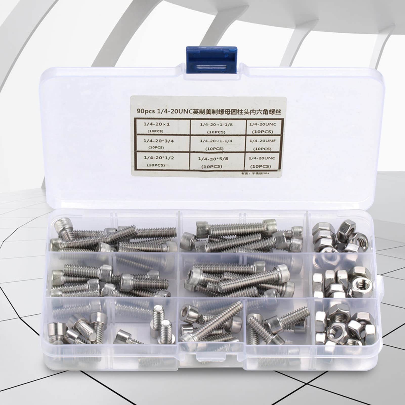 Viti a Testa Esagonale in Pollice Kit Assortimento Viti A Testa Esagonale In Acciaio Inox 90 Pezzi 1/4-20UNC