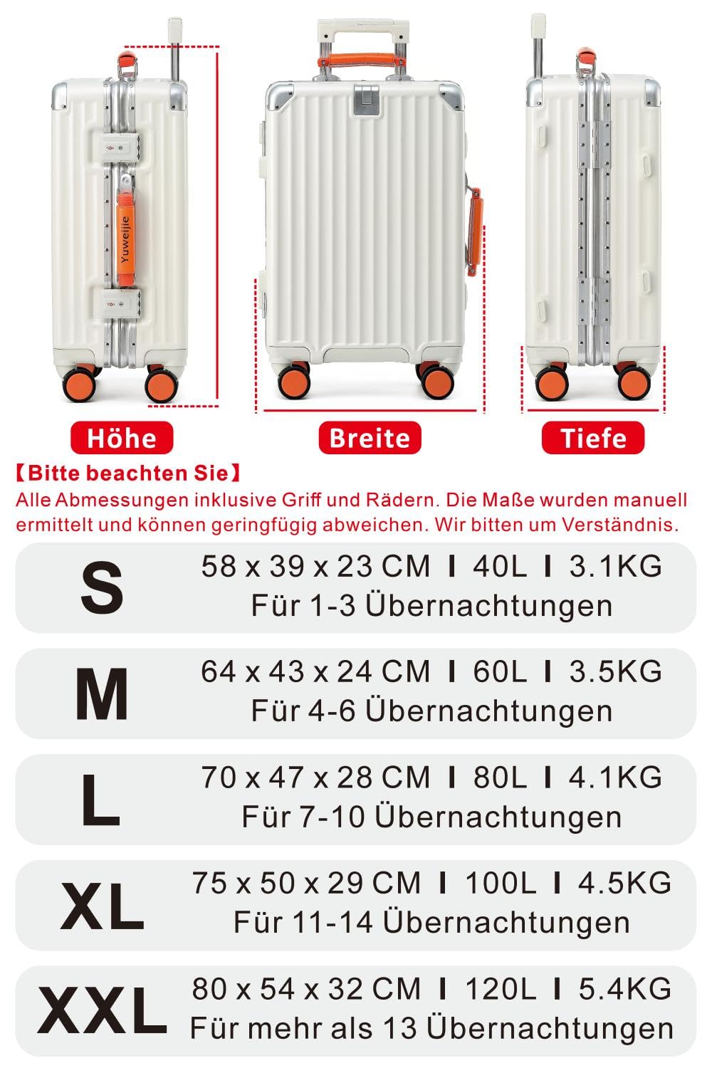 Aoliwei Aluminium-Rahmen Koffer Extra Großer XL (80cm) – Premium Hartschalen-Trolley für Reisen ab 13 Tagen, mit braunem Echtleder-Griff, TSA-Schloss & & 360° Silent-Doppelrollen, Silber