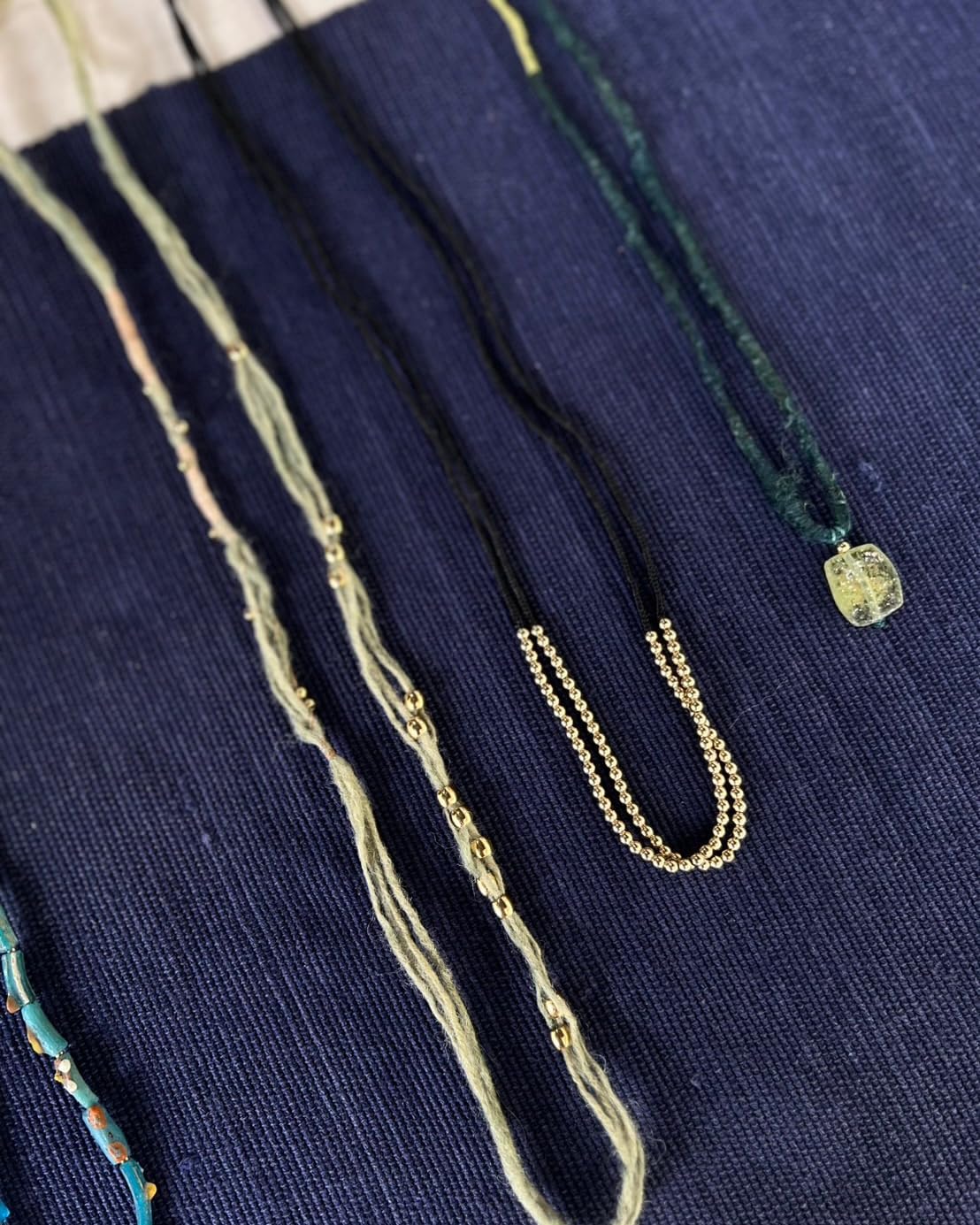 Double Layer Gold Beaded Necklace with Handwoven Wax Cord, Modern Chic Jewelry for Women