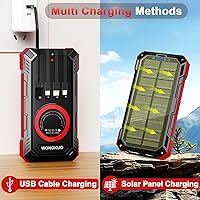 Vista 5 de WONGKUO Cargador solar de batería - Cargador solar de teléfono de 49800 mAh con entrada USB-C, carga rápida QC 3.0 con linterna LED, 4 cables