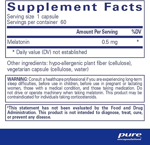 Miniatura 2 de Pure Encapsulations Melatonina 0.5 mg  Suplemento antioxidante para apoyar el sueño natural*  60 cápsulas
