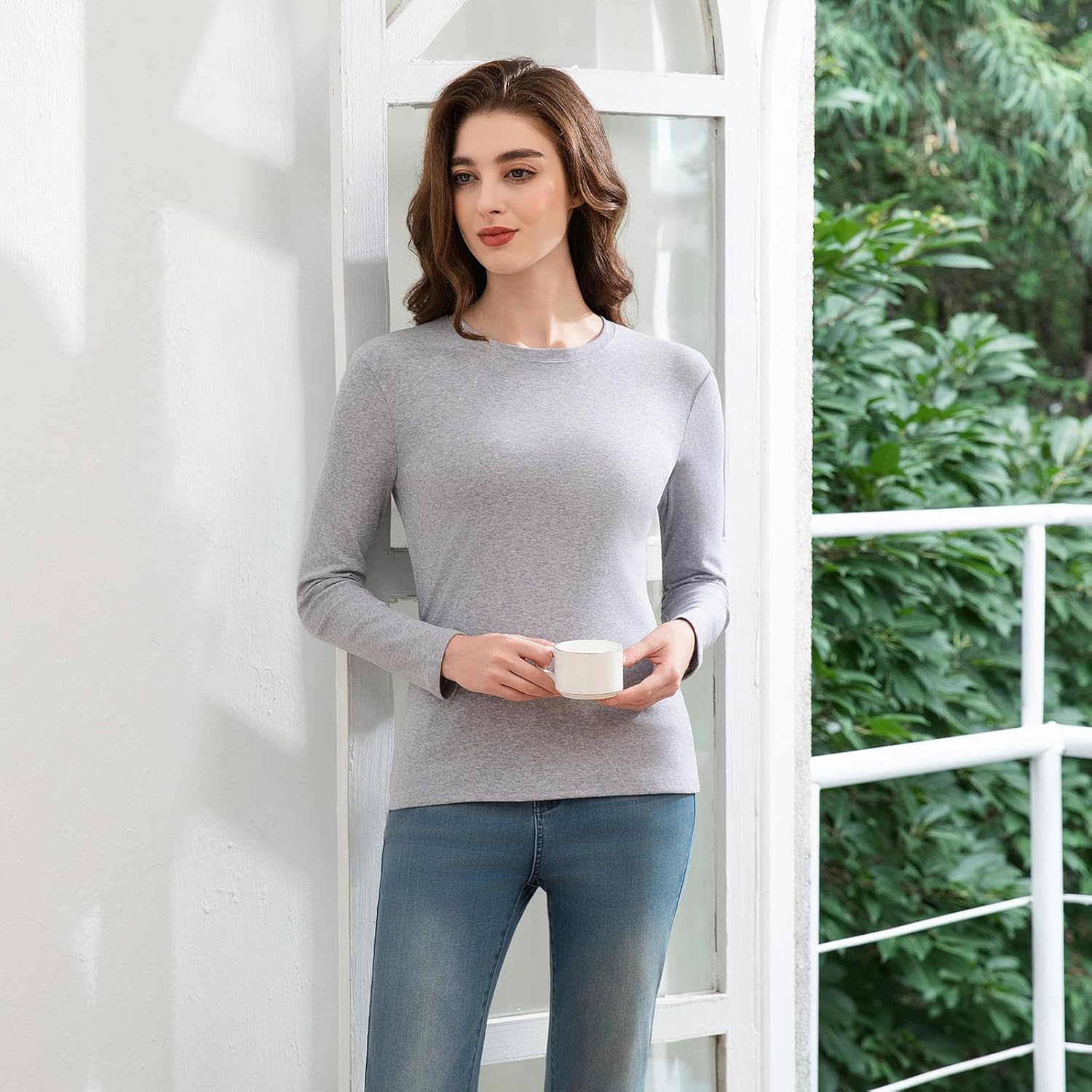 Slim Fitted Long Sleeve Shirts for Women Cotton Tee Tshirts Crewneck Undersrubs Plain Casual Undershirts Tops - Image 5