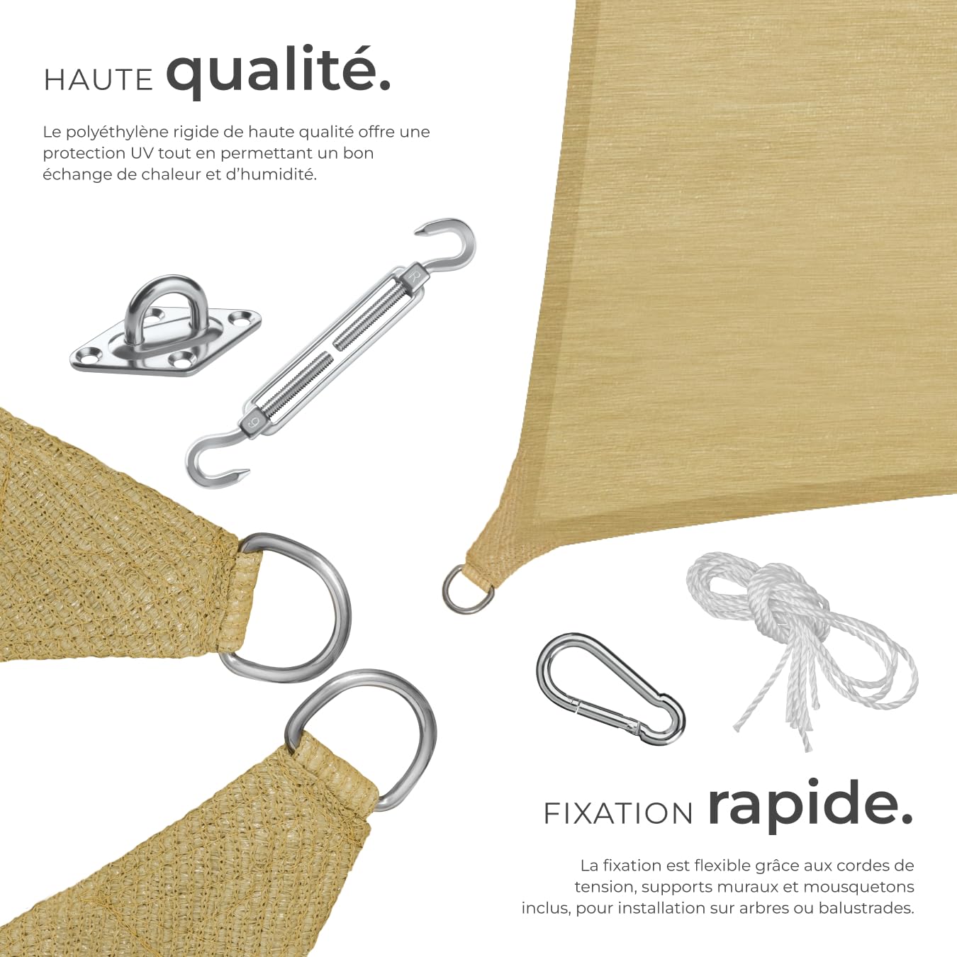 tectake® Voile d'ombrage 5x7m Résistante & Respirante Protection UV 87% Bache Anti UV Toile ombrage Exterieur Toile Tendue 185 g/m² avec Câbles de Tension pour Balcon Terrasse Exterieur Piscine Patio