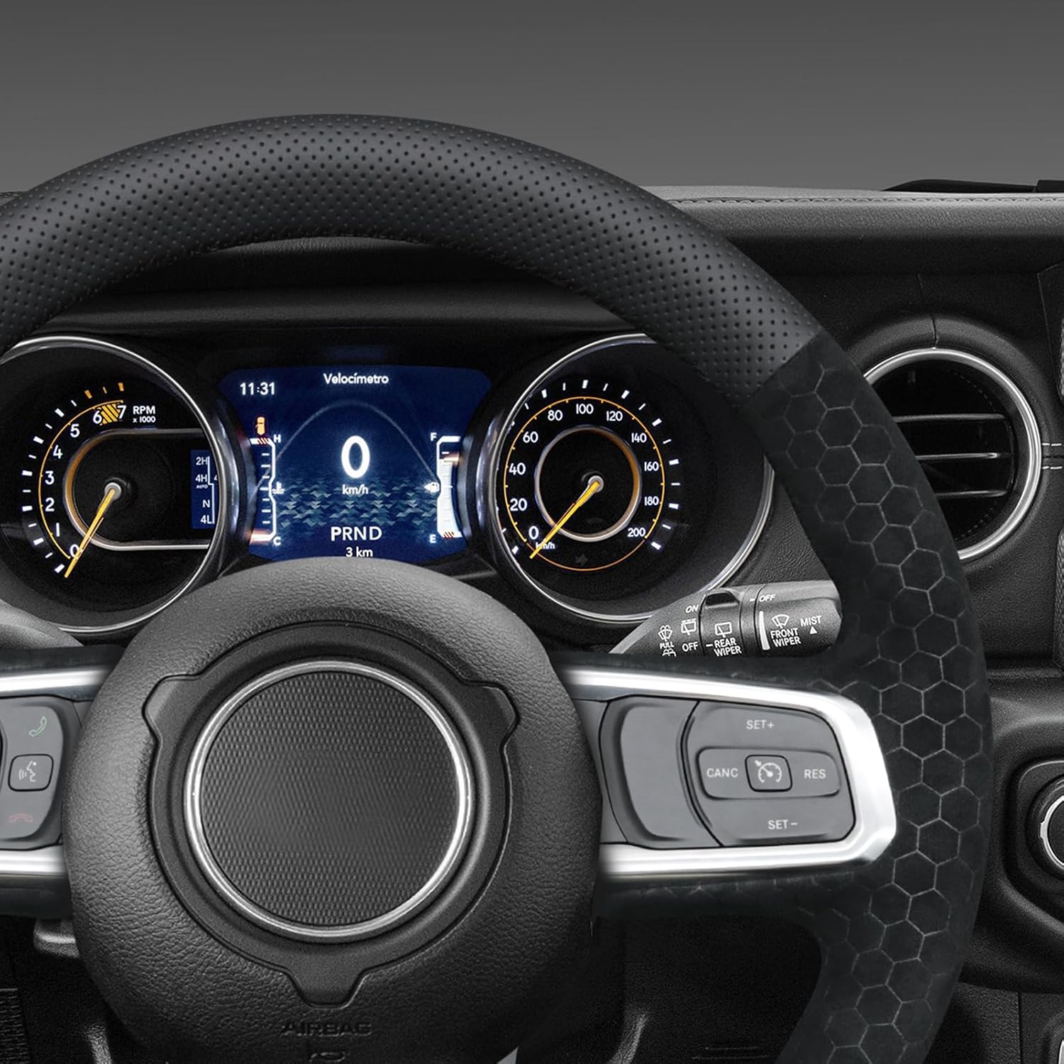 MEWANT Hand Sewn Steering Wheel Cover Wrap for Jeep Gladiator (JT) 2020-2024 / Wrangler (JL) 2019-2024 / Wrangler Unlimited 2018-2023