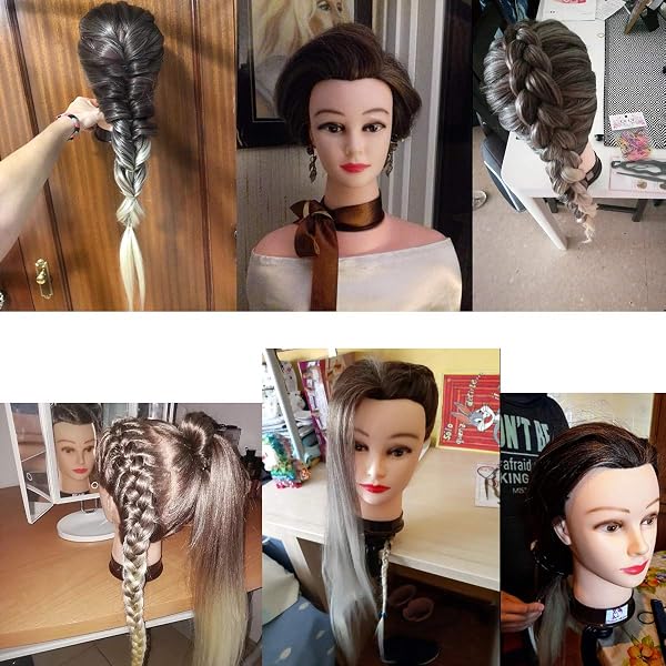DanseeMeibr Testa per parrucchieri, 26" Testina Parrucchiere Capelli 100% Sintetica Morbidi Testa per Acconciature Testa Parrucchiera con Staffa+ DIY Accessori - 5