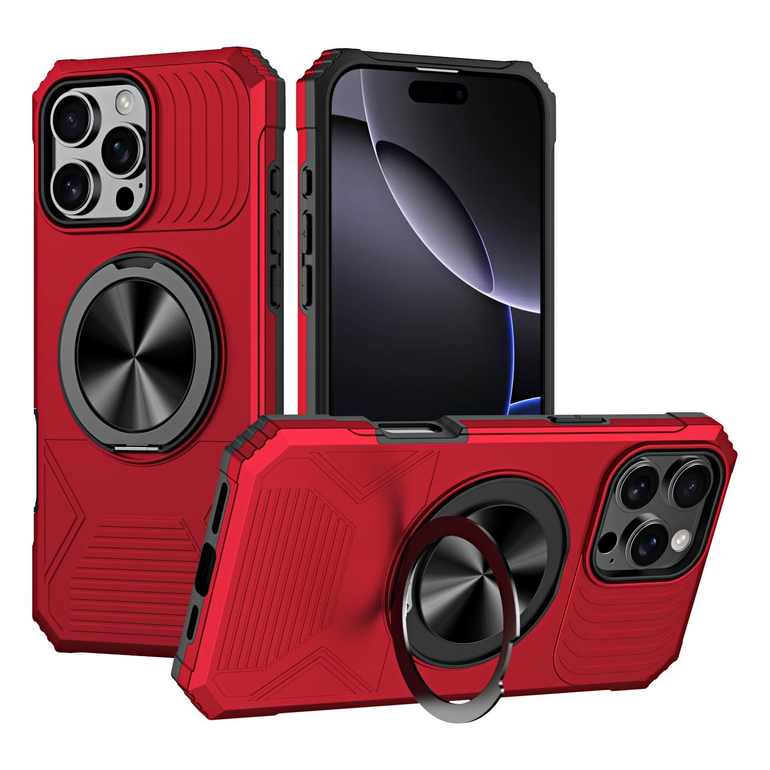 Coque iPhone 15 Plus magnétique avec anneau carré silicone rouge - 8