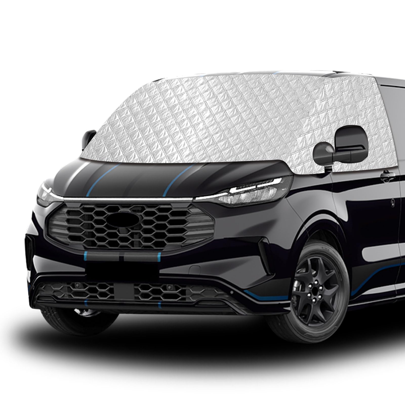 Frontscheibenabdeckung kompatibel mit VW New Transporter 2024-2026 Ford Transit Custom Tourneo Custom 2023-2026 4-Jahreszeiten Sonnenschutz Frostschutz Thermo Hitzeschutz inkl. Tasche