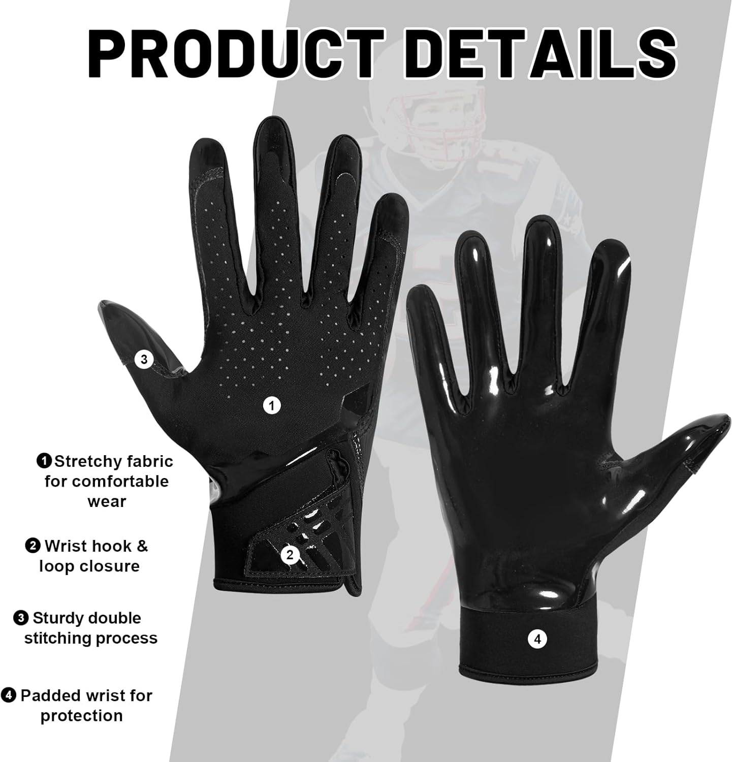 RIGWARL Pro Football Gloves Bundle: Perforated Football Gloves + Grip-Enhanced Receiver Glove