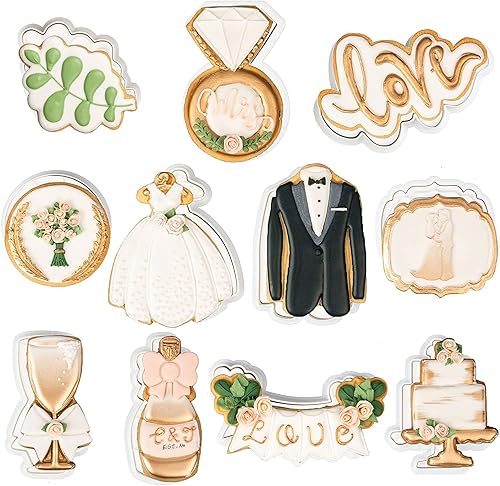 Flycalf Juego de 11 cortadores de galletas de amor con sello 3D de ácido poliláctico (PLA) para cocina, pastel, vestido de boda, formas de anillo de