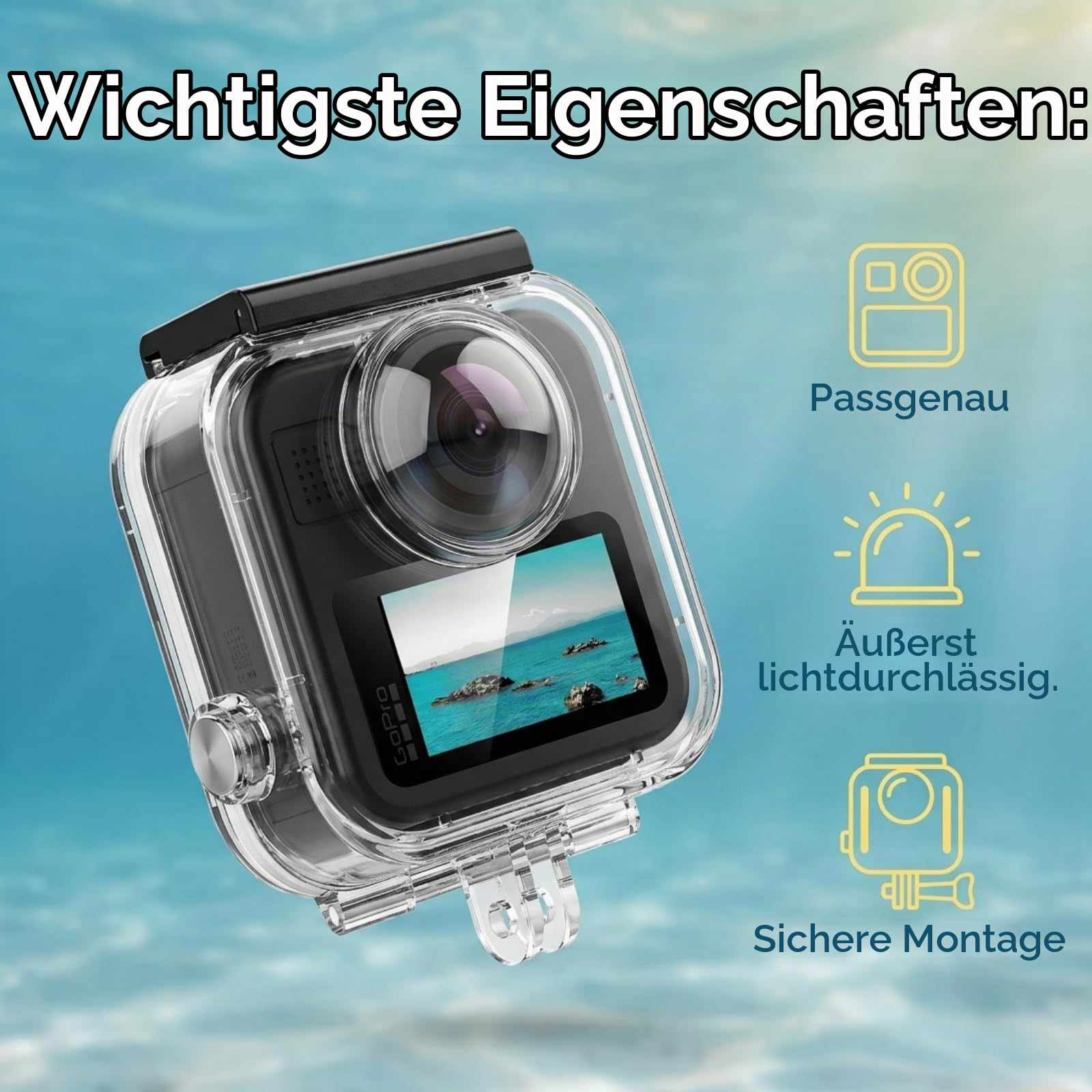 Wasserdichtes Gehäuse für GoPro Max 2, 45M Tauchgehäuse Unterwassergehäuse Schutzgehäuse Kameragehäuse Dive Case Zubehör für GoPro Max 2