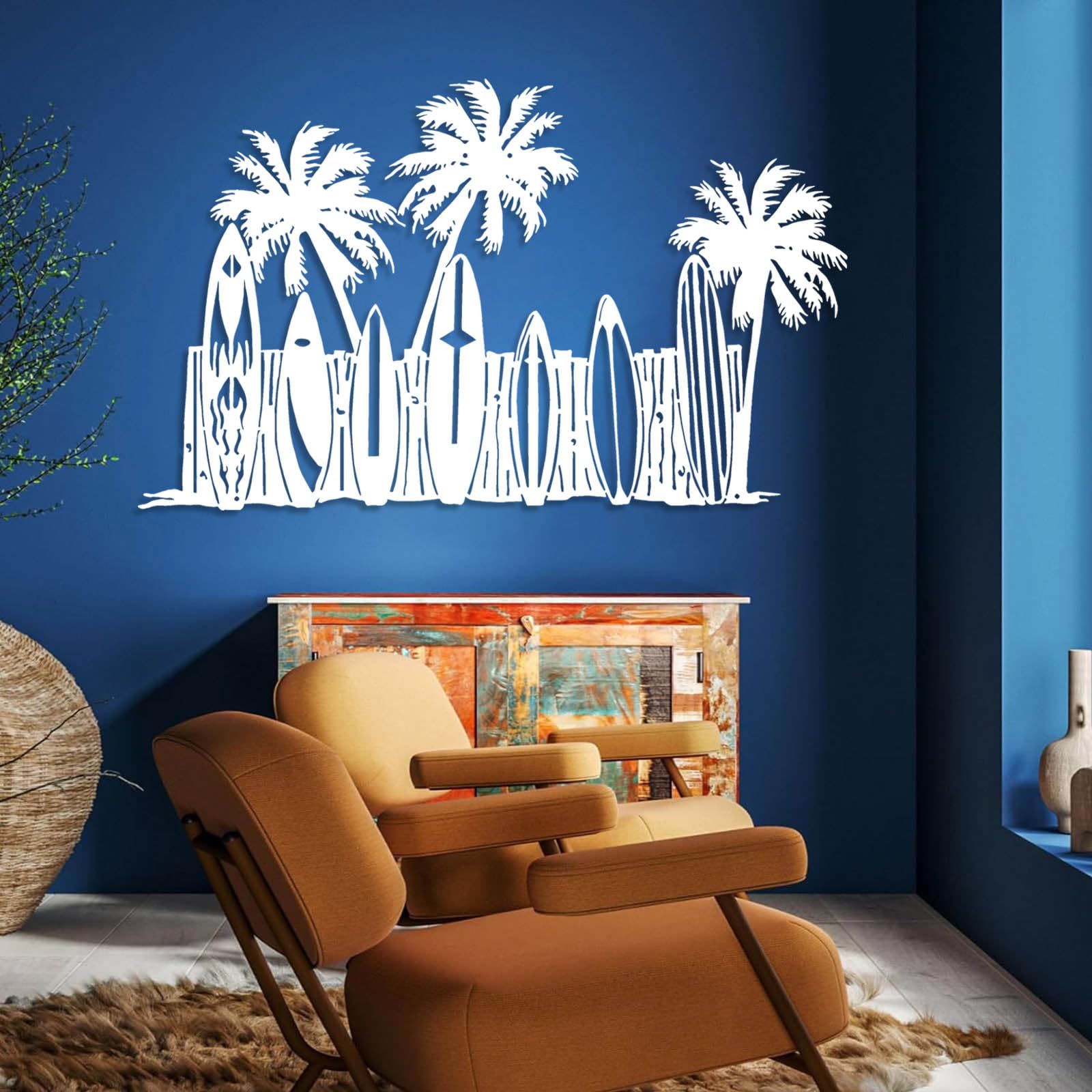 Genérico Decoración de Pared de Metal con Forma de Tabla de Surf. Decoración de Pared con Forma de Tabla de Surf y Palmera. Decoración de Pared con Forma de Palmera. Arte de Pared Tropical