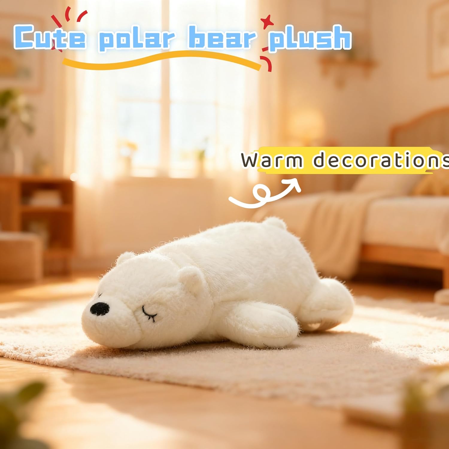 14" Glowing Polar Bear Plush Toy, Soft White Light Up Stuffed Animal Night Light, Cute Arctic Bear Plushie Christmas Birthday Gift for Kids Girls Boys, Cozy Home Decoration (No Batteries)