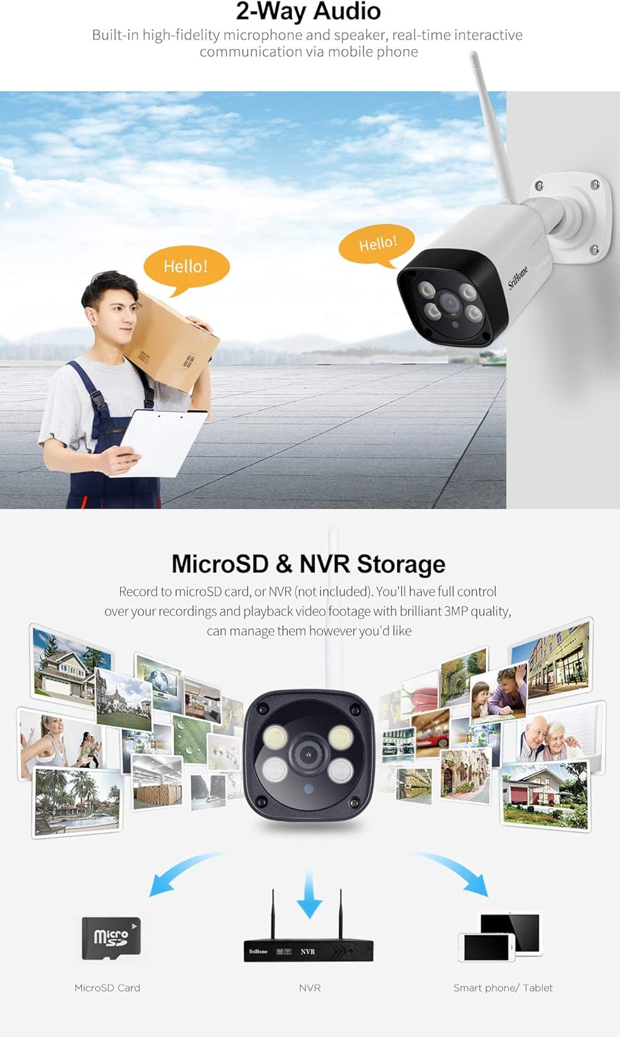 Srihome SH035 2-Way Audio and Storage Options