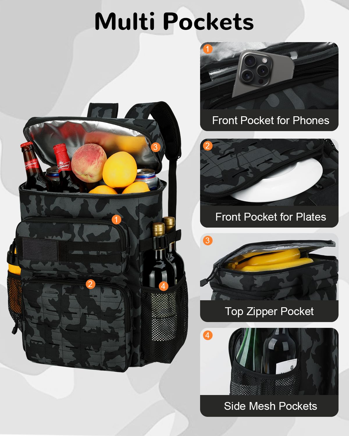 Sac à Dos Glacière Isotherme Tactique, 30L Étanche Imperméable Pouvant Contenir 30 Canettes Sac à Dos Isotherme Léger pour Camping Plage Pique Niques