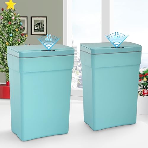 Bote de basura automático de plástico de 13 galones con tapa para dormitorio, baño, hogar, oficina, basura, cubo de basura sin contacto, cubo de