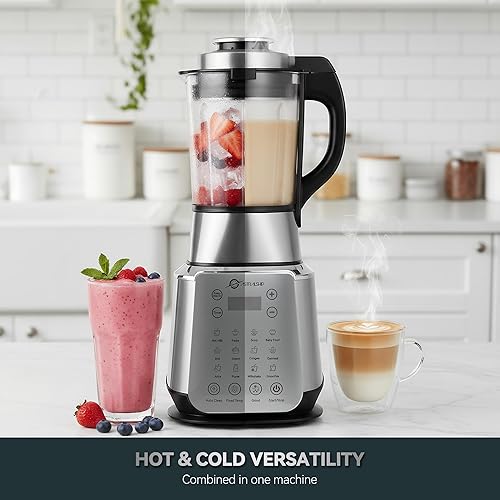 Miniatura 3 de Licuadora de acero inoxidable con manipulador, procesador de alimentos de encimera de 59 onzas, P1-P9 ajustable de alta velocidad de 1200 W, máquina