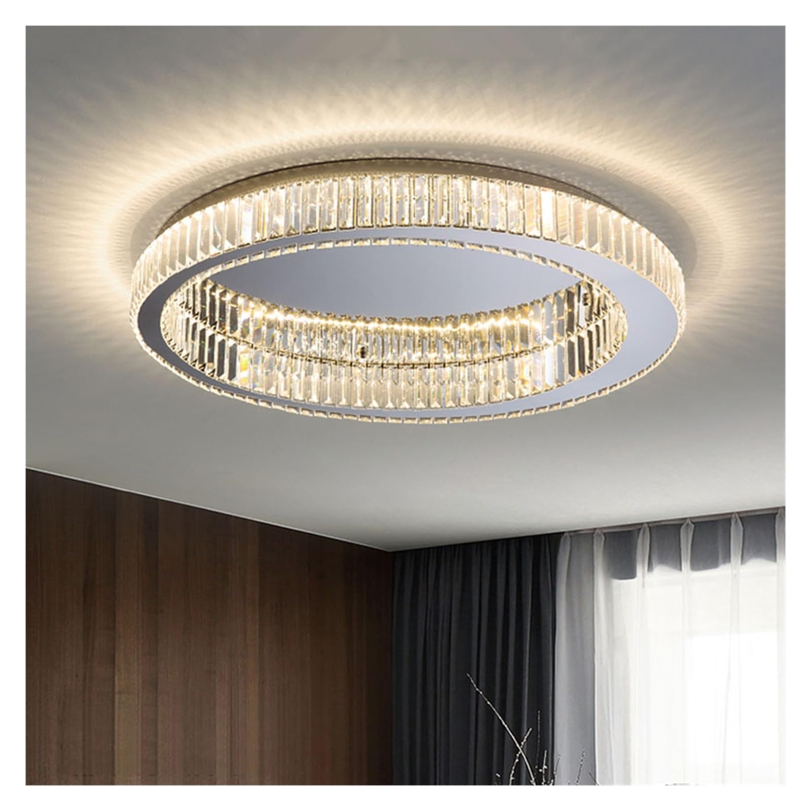 ZTCHSENZT Modern Simple Crystal Circle Lamp Ceiling Chandelier Living Room Bedroom Study Decorative Led Indoor Light,Lighting Wall Sconce,Chrome-50cm