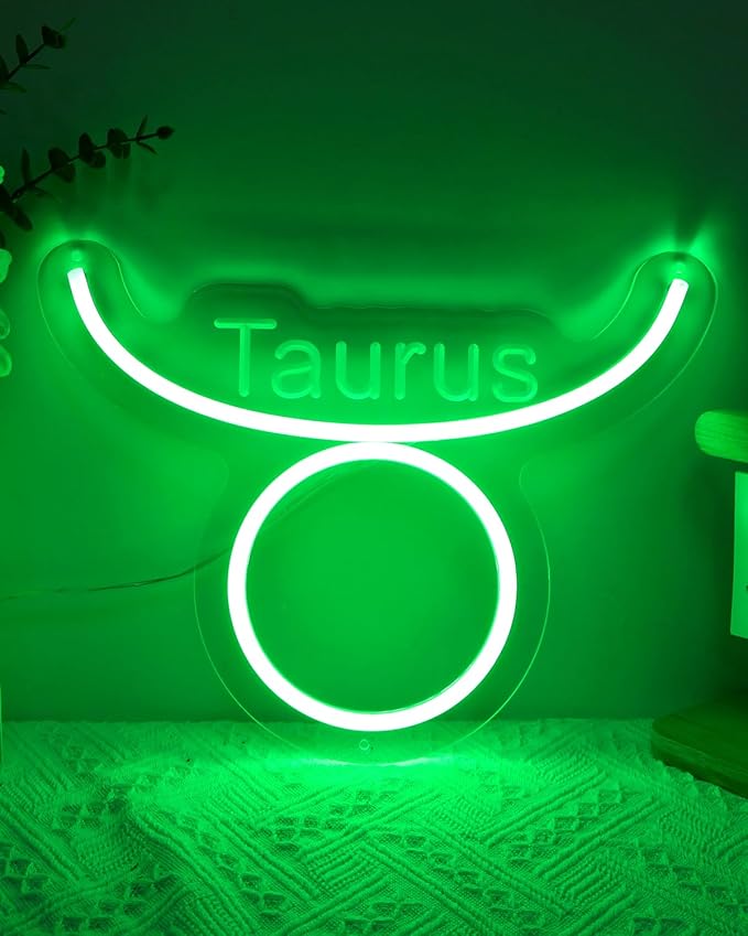 Taurus Neon Sign for Christmas Gifts, LED Zodiac Signs Gifts for Women/Men Constellation Decor,Taurus Birthday Decorations, Spiritual Wall Room Decor, Living Room, Bedroom with Stepless Dimmer