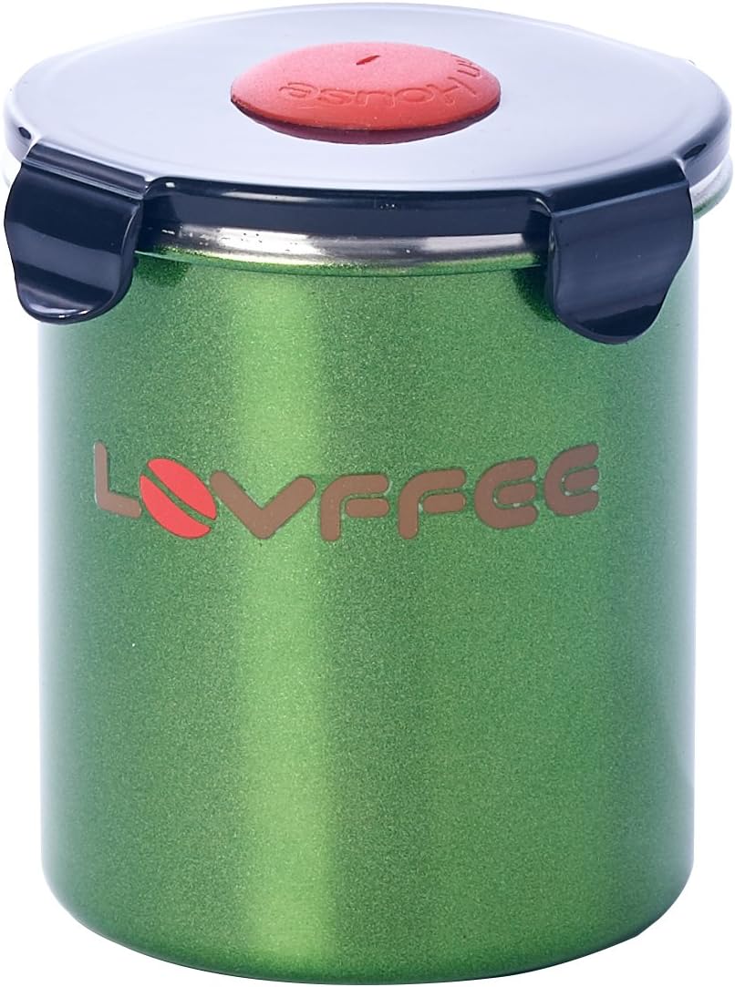 16oz Vacuum Sealed Coffee Canister, Coffee Container Airtight Stainless Steel Food Storage Jar with Patented One Way Co2 Valve and Scoop, Fresher Beans for Longer (Green)